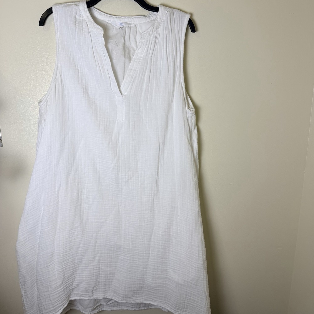 Womens White Double Cloth Cotton Gauze Shift Dress Size XL Boho Flowy Beachy